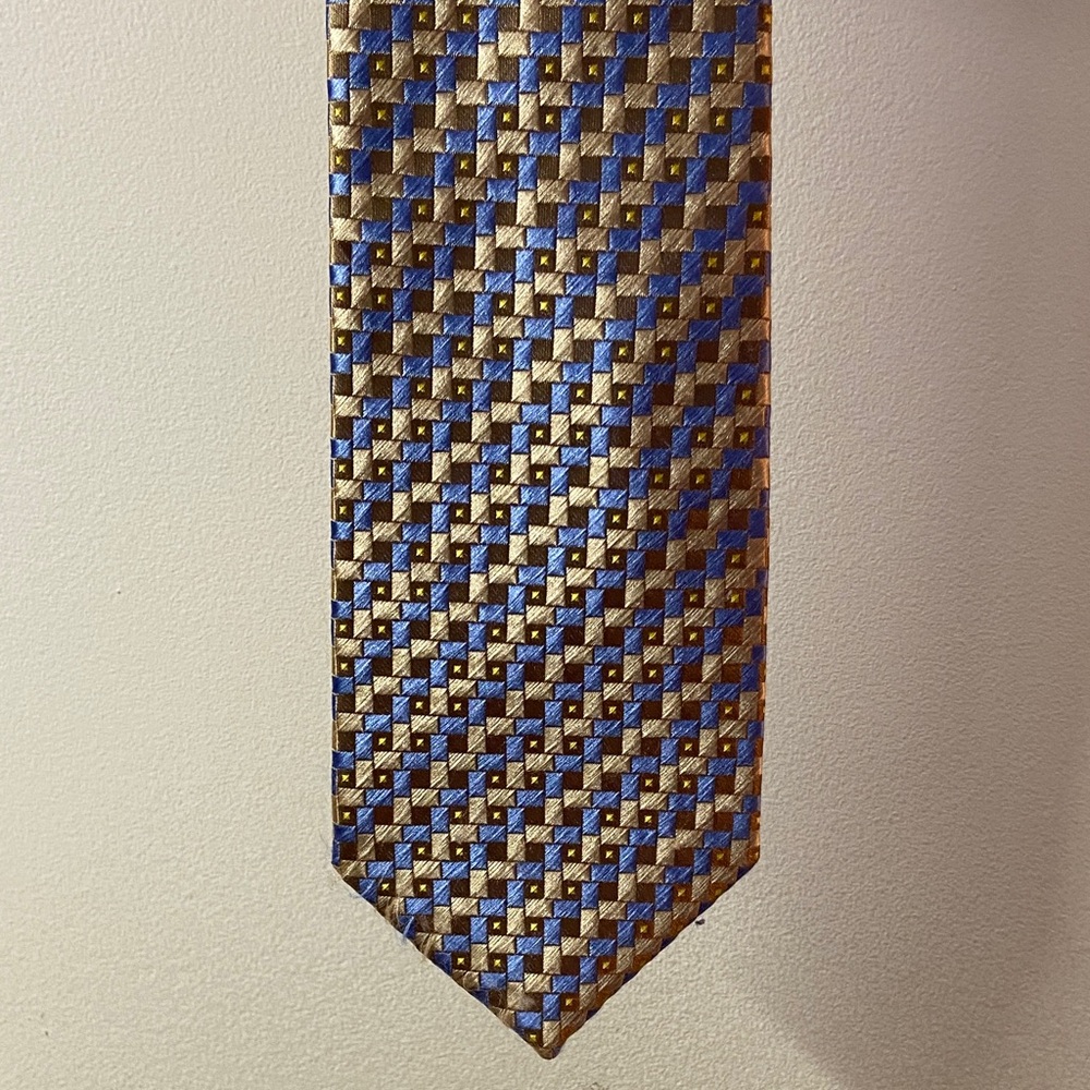 Extra Long Towergem Geometric Blue and Gold Men's Tie